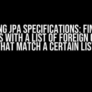 Spring JPA Specifications: Finding Entities with a List of Foreign Objects that Match a Certain List